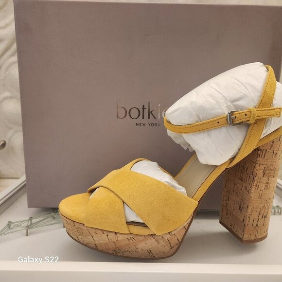 Botkier Women’s Yellow Plateau Suede Slingback Block-Heel Sandals NIB - Picture 1 of 11